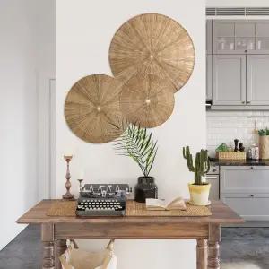 PEMAR 손으로 짠 위커 벽 걸이 바구니 세트 3개 둥근 황마 장식 22 19 15인치 남서부 보호 스칸디나비아