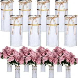 트윈 보우 아연 도금 금속 꽃병이 있는 중앙 조각 메이슨 병용 미모로우 8개 7.48인치 웨딩 화병 러스틱