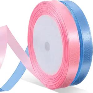 타이섬 2 롤 블루와 핑크 리본 3/8 인치 와이드 24 야드 더블 페이스 새틴 공예 결혼식 꽃다발용 라이트