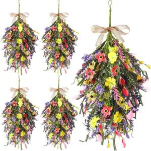 현관문 농가용 인조 눈물방울 화환 장식용 스프링 스웨그 4개와 결혼식 현관 벽 창문 캐비닛 리본 꽃