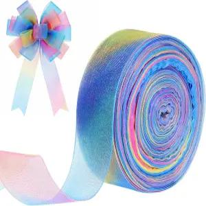 칼리오네 50야드 레인보우 오르간자 새틴 리본 1인치 시어 선물 포장용 컬러풀 쉬폰 웨딩 부케 파티 장식