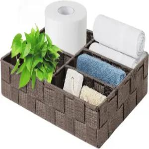 화장지 보관용 작은 바구니 정리용 칸막이가 있는 위커 손으로 짠 플라스틱