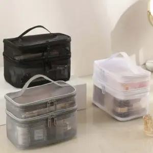 파우치 수납 클리어 투명 메이크업 메쉬 2단 다용도