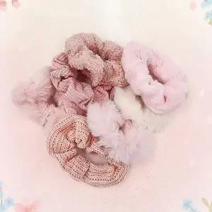 [골드스마일]봄 가을 겨울 털 곱창머리끈 7종세트 핑크