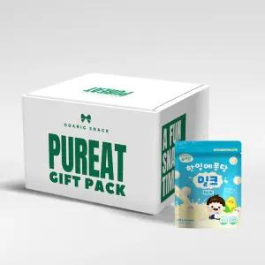 (선물세트) 퓨어잇 오가닉 한입에퐁당 12봉 선물용 간식박스쌀과자 떡뻥 아기 유기가공식품 출산 돌선물 백