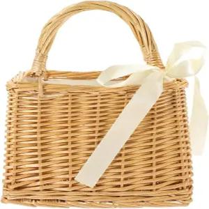 손잡이가 달린 프레티줌 손으로 짠 버드나무 꽃바구니 웨딩 플라워 걸을 위한 라이너가 천연 위커 지갑