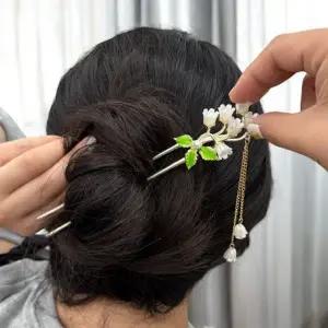 결혼식 고전 한복 헤어핀 비녀 진주 파티 여성 고전머리핀