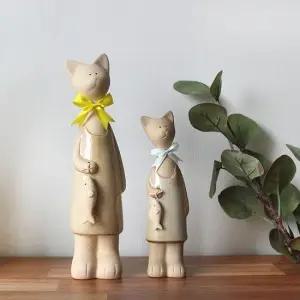 갓샵 리본 고양이 장식 소품 2p [도자기 인형 장식품 집들이 개업 선물]