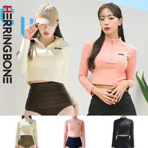 여성 크롭 래쉬가드 집업 하프넥 세미크롭 수영복 액티브 비치웨어 RG357W