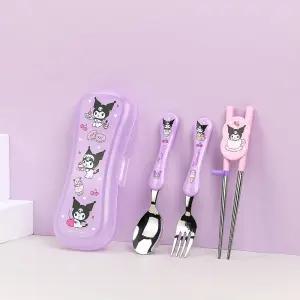 산리오 쿠로미 익스슬림 교정용젓가락 스푼포크 케이스 4P 세트 수저세트 어린이집 유치원 소풍 휴대용