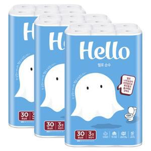 헬로 순수 천연펄프 3겹 데코 롤화장지 휴지 30 m 30롤 3팩