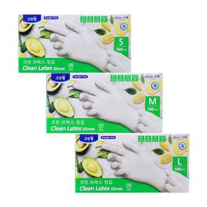 크린랩 크린 라텍스 위생장갑 화이트 (100입) 소/중/대 주방 요리용 식품용 일회용장갑