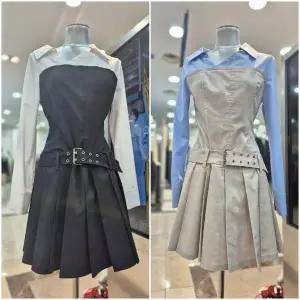 [에고이스트]언발 넥 뷔스티에형 플리츠 미니 원피스 EQ2WO362_DG