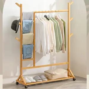 뱀부 우드 멀티 행거 이동식 옷 모자 가방 걸이 대나무 원목 수납 스탠드