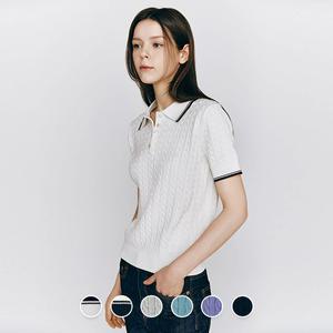 [지오다노] 355530 여 12gg 케이블 반팔 폴로넥 니트 스웨터 (꽈배기)