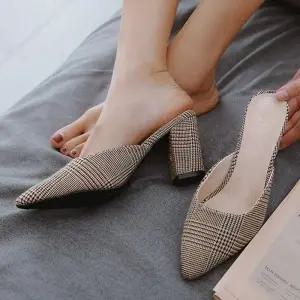 ONM 체크무늬 슬리퍼 하이힐 뮬 펌프스 몇센치