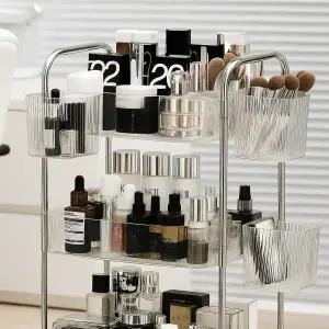 2세대 바퀴달린 투명 선반 화장품 정리 트롤리 보조 바구니 세트 CTR