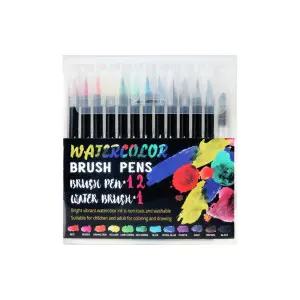 워터컬러 브러쉬펜 12색 세트 워터브러쉬 포함 수채화 그림 붓펜 캘리그라피 일러스트 드로잉