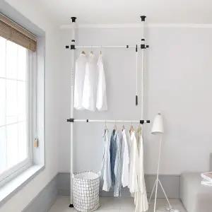 (2단 38파이) 틈새 파이프 행거/옷걸이/옷행거/철제/드레스룸/스탠드/헹거/튼튼한/철재/수납/조립식/스텐드