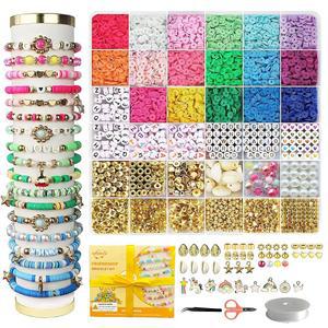 이우물린루이 우정 팔찌 키트 콘서트 상품, 5200개 클레이 비즈 만들기 삼색 글자 구슬, 펜던트가 달린 보석 세트, 초보자에게 적합한 DIY 공예 선물