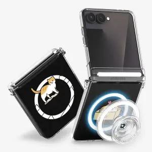 갤럭시 Z플립 5 6 7 냥이의 하루 마그네틱 오토 힌지 투명 하드 맥세이프 케이스 제트플립