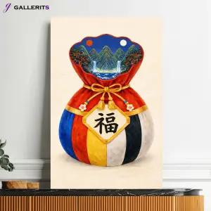 [갤러리츠] 일월오봉도 복주머니 달항아리 액자 거실 돈들어오는 그림 개업 집들이 선물