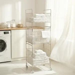 [신제품] 프리미엄 304 올스텐 이동식 대용량 위브 3단 빨래 세탁 바구니