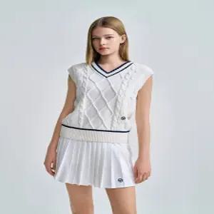 26S 여성 브이넥 케이블 니트 베스트 아이보리 [TWKV30261-IVS]