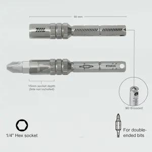 [정품] 711L 0.6cm(1 4인치) 마그네틱 비트 연장 T-핸들 L-핸들 더블 엔드 비트용 15mm 딥 소켓 미니 래칫