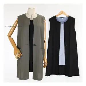 [해피통통] 여성 린넨 원버튼 롱 베스트 빅사이즈 여름용 정장 마 조끼 오피스옷 미시 여름아우터 여성의류