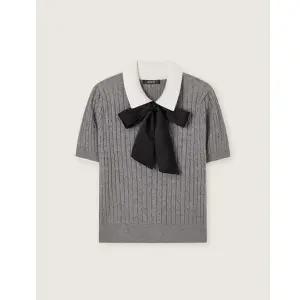 (스타필드 안성 로엠) 카라 니트 배색 반팔 풀오버_RMKAG23ST2