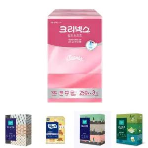 크리넥스 각티슈 실크소프트 250매x3입/각티슈/곽티슈/사각티슈/휴지/사무실/사각휴지/집들이선물/미용티슈