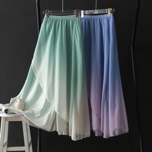 무용 연습복 투톤 바지 치마바지 통넓은 와이드 댄스복 쉬폰