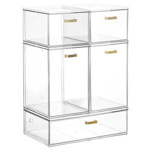 LALOBLUE 5개의 쌓을 수 있는 수납 서랍 세트, 뷰티 용품용 투명 아크릴 정리함, 메이크업 화장실, 언더싱크, 주방, 캐비닛, 팬트리 정리 및 보관에 완벽합니다