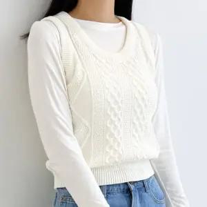 크롭 니트 조끼 여성 뷔스티에 레이어드룩 숏조끼