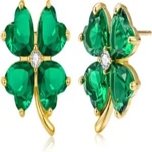 본시 포 클로버 목걸이 귀걸이 샴록 리시 ST 패트릭스 주얼리 세트 선물 18 000 골드 도금 그린 에메랄드