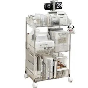 미니 책꽂이 투명 북카트 학습용 트롤리 책장 선반 수납 소형 이동식