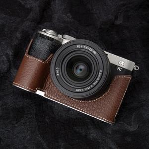 [호환품]A7CM2 빈티지 천연 가죽 카메라 케이스 ILCE-7CM2 하프 랩 보호 소니호환 알파 7C II용 메탈 베이