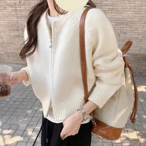 데일리 집업 투웨이 지퍼 가디건 라운드넥 여성 니트 봄 간절기 여자옷 스웨터