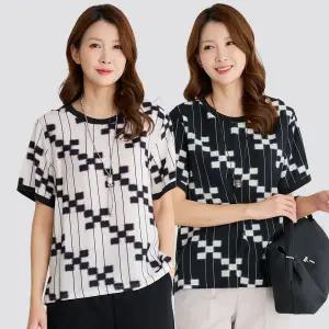 이브바바 쿨 인견 블록체크 반팔 티 블라우스 셔츠 여름 엄마 중년여성 옷