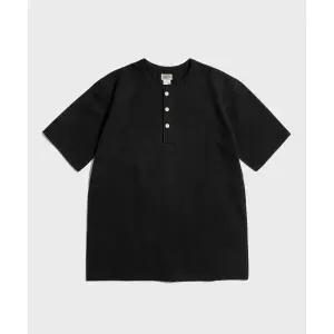 BRONSON 10.6 oz Cotton Short Sleeve Henley Tee Black B-TOP-0028-BLACK 958781