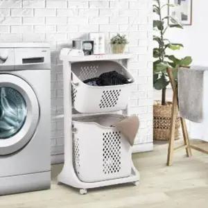 세탁 이동식 2단 빨래함 세탁바구니 빨래바구니