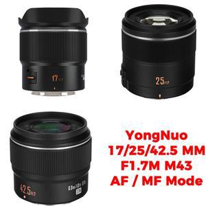 마이크로 포서드용 MFT 자동 초점 카메라 프라임 렌즈 용누오 YN17MM F1.7M/25MM F1.7M/42.5mm f1.7 M