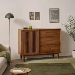 노르딕 스트라이프 원목 간살 슬라이딩 높은 거실 서랍 수납장 1200 FMF234