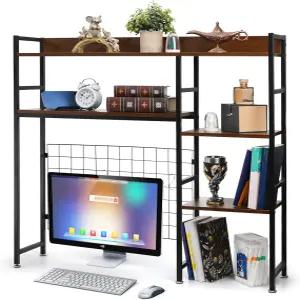 Eorbow 37인치 책상 선반 컴퓨터 모니터용 조절 가능한 데스크톱 허치 미끄럼 방지 패드가 있는 3단 나무