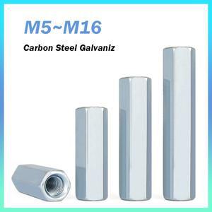 아연 도금 긴 육각 너트 연결 스레드 M5 M6 M8 M10 M12 M14 로드 커플링 스틸
