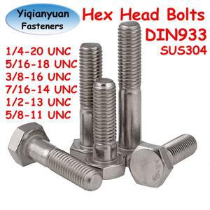 Yiqianyuan 1/4 5/16 3/8 1/2 UNC DIN933 육각 머리 나사 SUS304 스테인레스 스틸 외부 볼트 부분