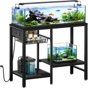 전원 콘센트가 있는 리보플로랄 20갤런 어항 스탠드 선반 조절 가능한 금속 수족관 필터 및 액세서리를