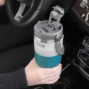 750mL 텀블러 TYESO 스포츠물병 차량 스텐 초등 캠핑 내장형빨대 중등 사무실 핸들 스포츠