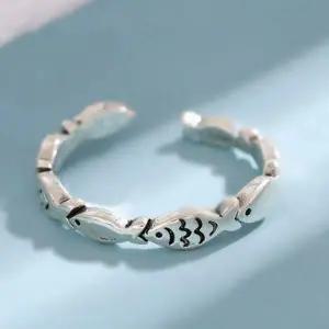 물고기 은색 행운 반지 오픈링 프리사이즈